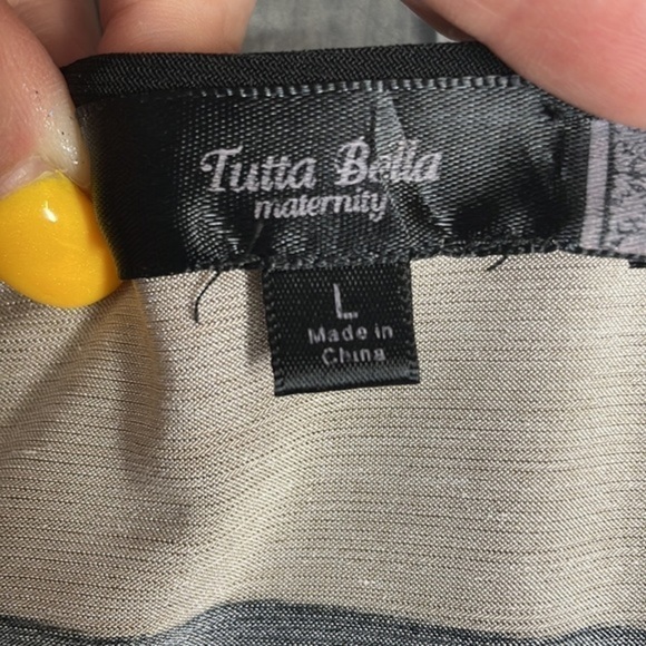 TUTTA Bella maternity blouse. Black, pink & brown. Split shoulder w/ bow. Large - Picture 9 of 10